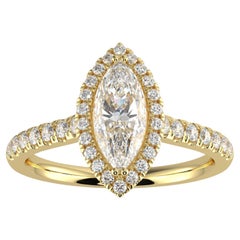 Bague halo en forme de marquise avec diamant naturel de 1 carat, couleur G-H, pureté I1, design parfait