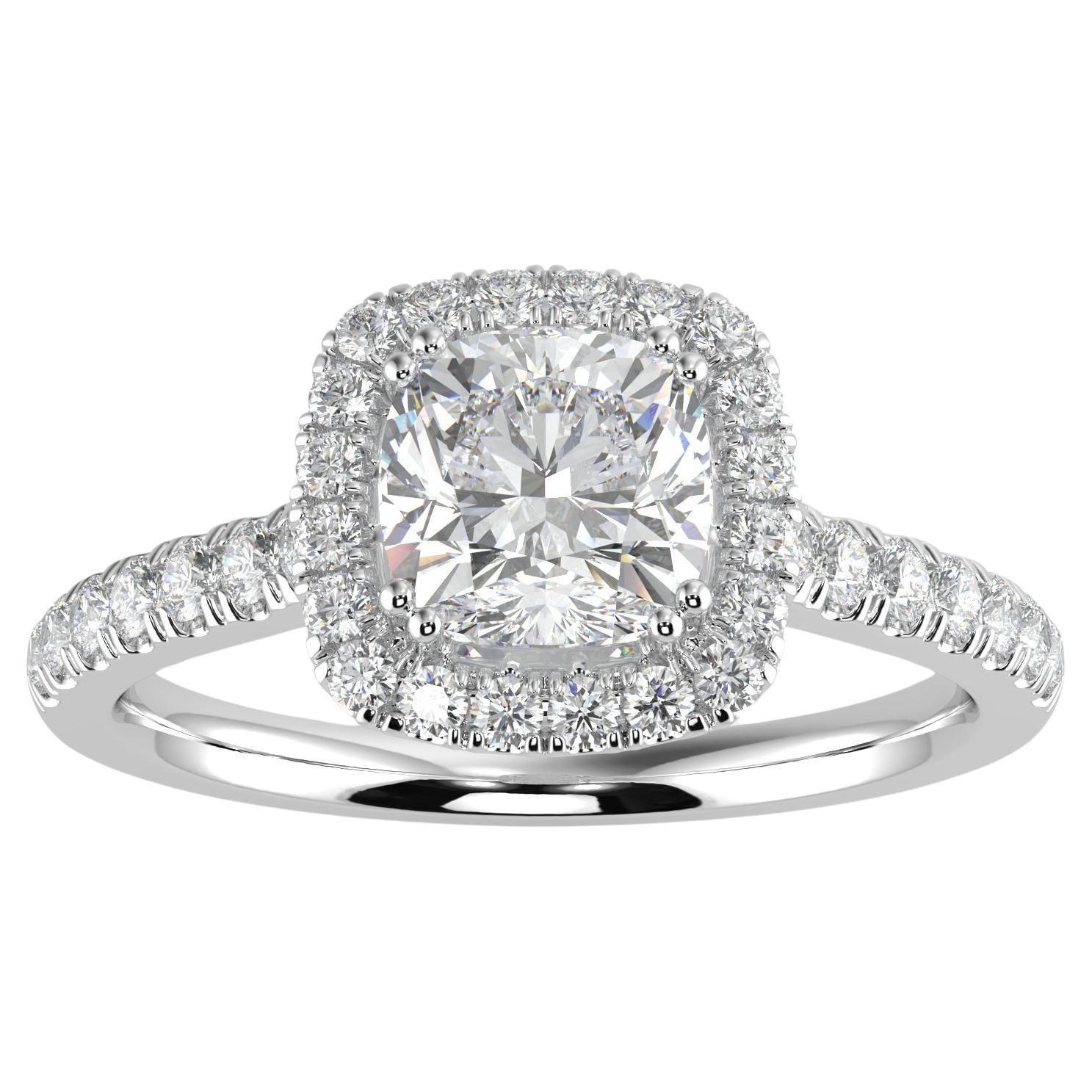 Diamant naturel de 1 carat, couleur G-H, pureté SI  Bague en forme de halo à taille coussin en vente