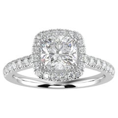 Diamant naturel de 1 carat, couleur G-H, pureté SI  Bague en forme de halo à taille coussin