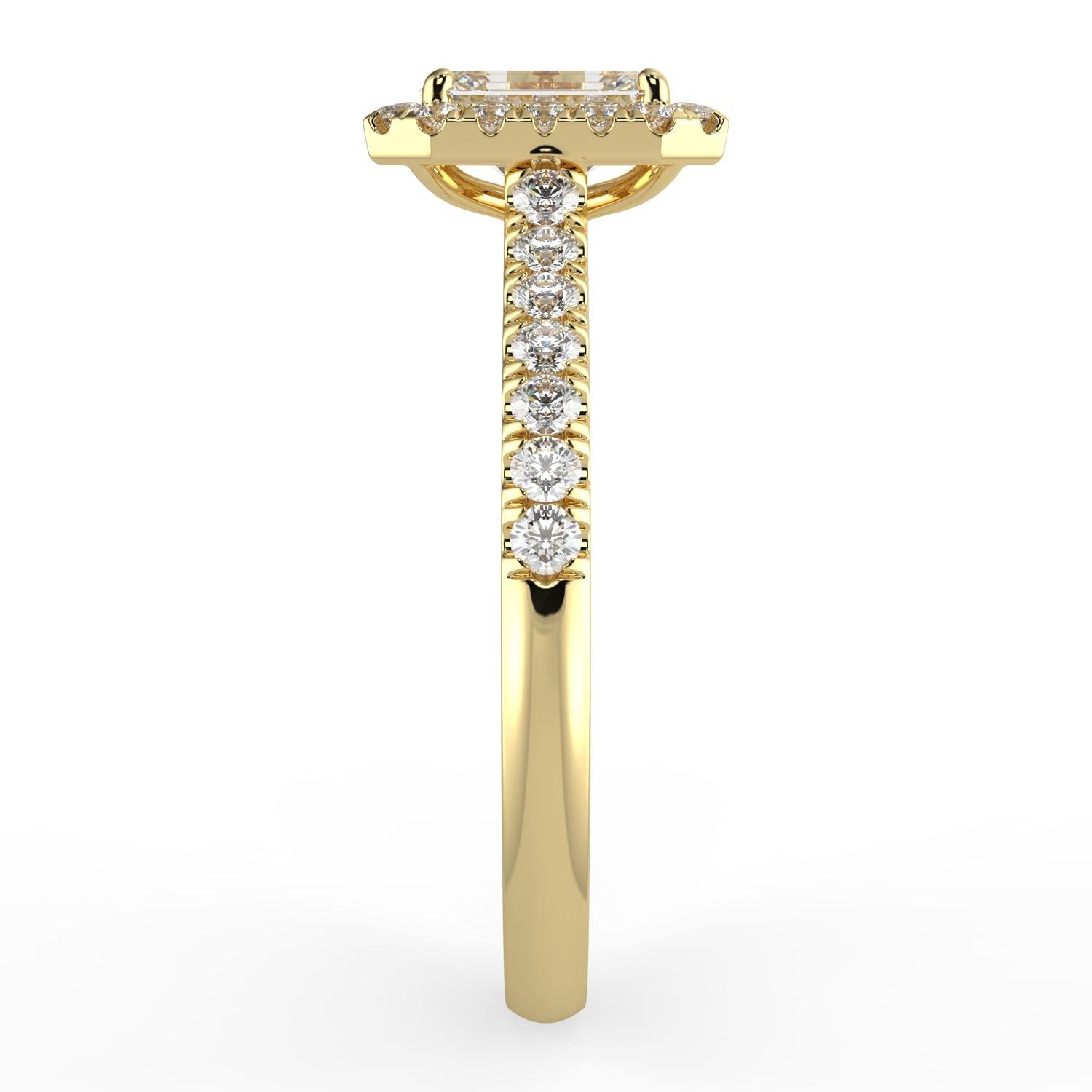 Taille émeraude Bague halo en forme d'émeraude, design parfait, diamant naturel de 1 carat, couleur G-H, pureté SI en vente