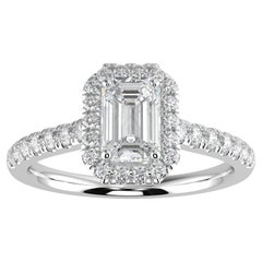 Bague halo en forme d'émeraude, design parfait, diamant naturel de 1 carat, couleur G-H, pureté SI