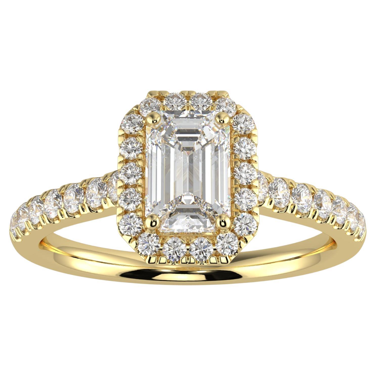 1 ct Diamante Natural Color G-H Claridad SI Diseño Perfecto Anillo Halo Forma Esmeralda