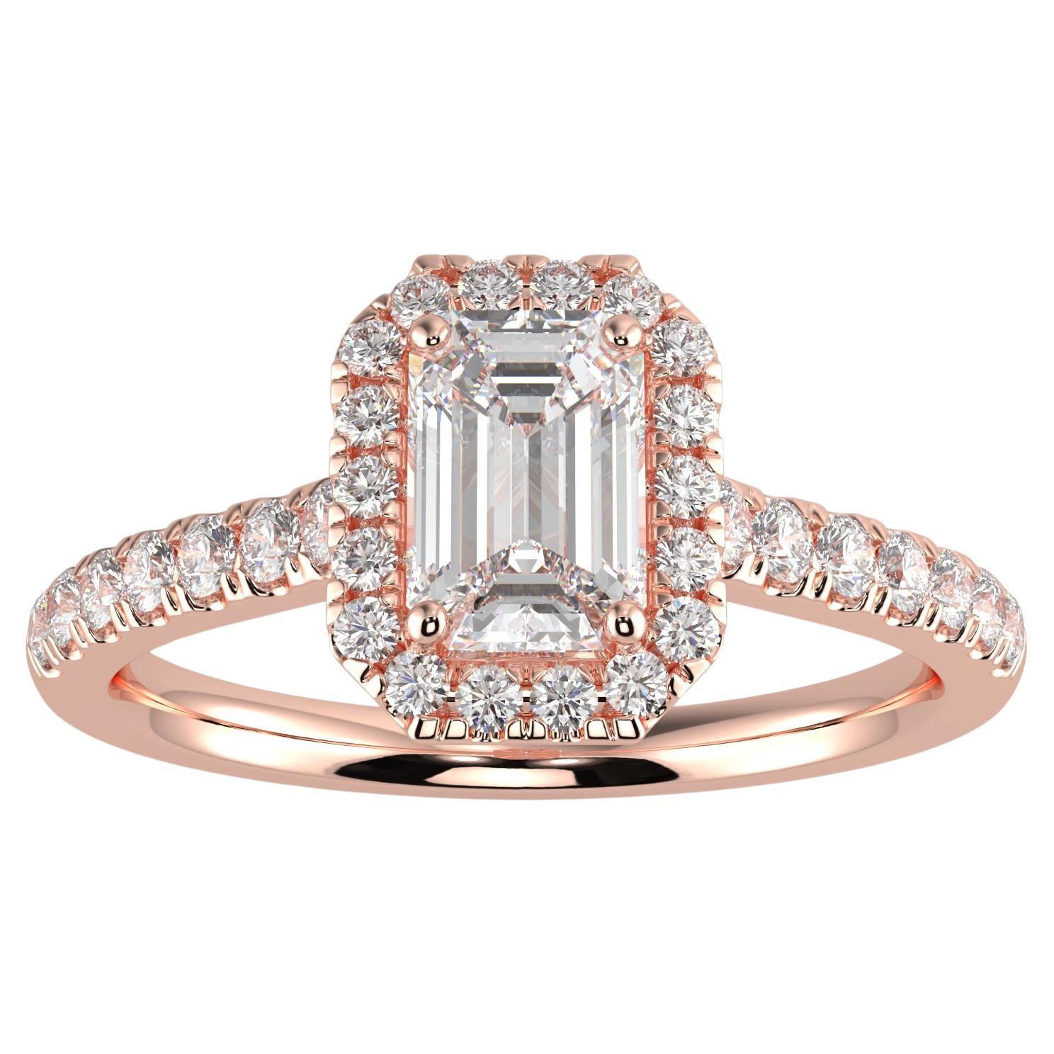 Bague halo en forme d'émeraude, design parfait, diamant naturel de 1 carat, couleur G-H, pureté SI en vente