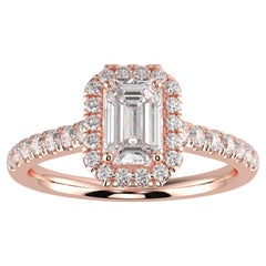 Bague halo en forme d'émeraude, design parfait, diamant naturel de 1 carat, couleur G-H, pureté SI