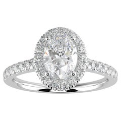 1ct Natural Diamond G-H Color SI Clarity Perfect Design Oval Shape Halo Ring
