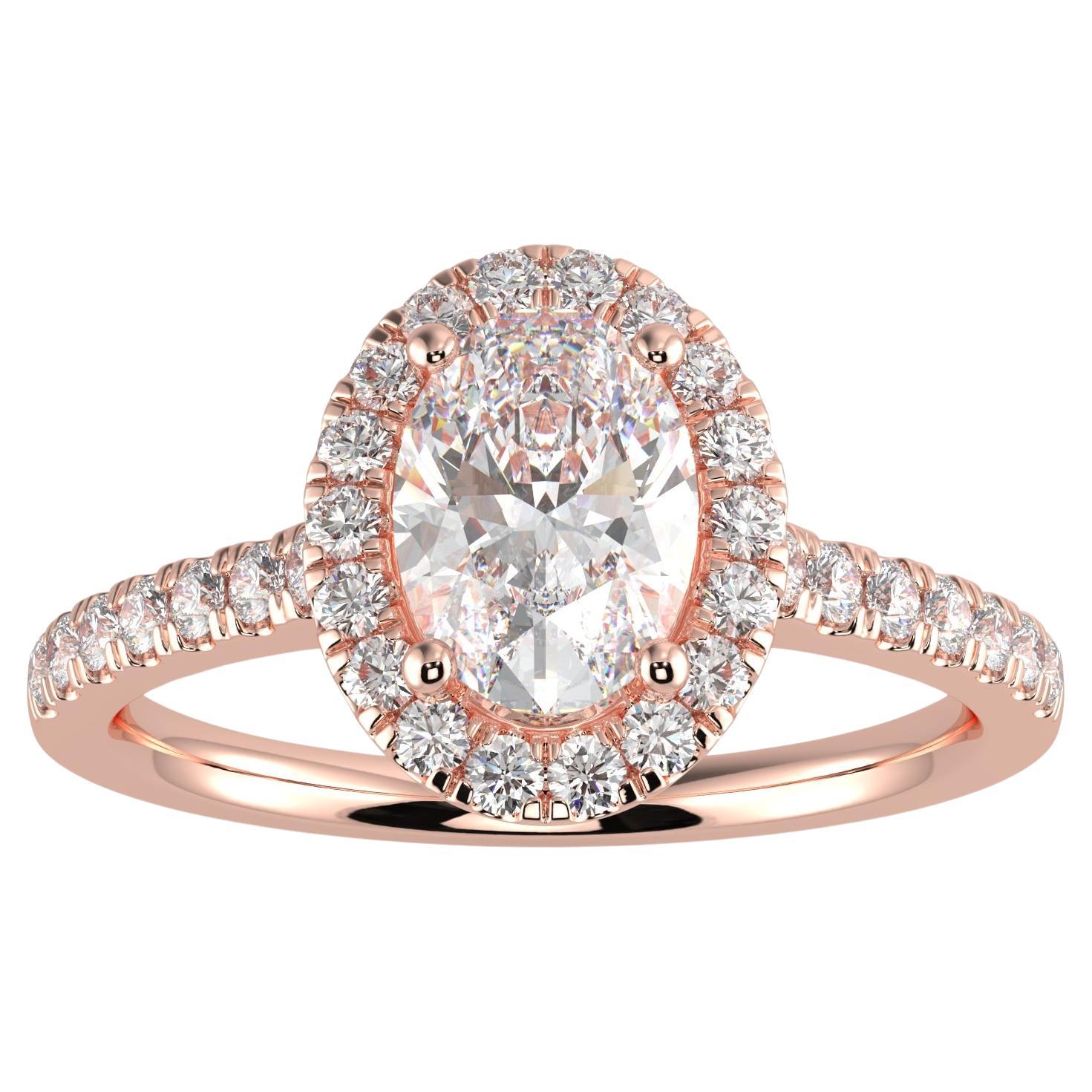 1ct Diamant naturel de couleur G-H et de pureté SI Bague halo de forme ovale au design parfait en vente
