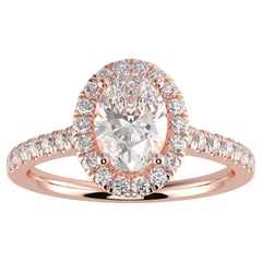 1 ct Diamante Natural Color G-H Claridad SI Diseño Perfecto Anillo Halo Forma Ovalada