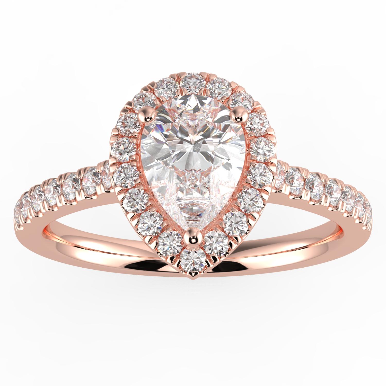 1 Karat natürlicher Diamant G-H Farbe SI Reinheit Perfect Design Birnenform Halo Ring im Angebot