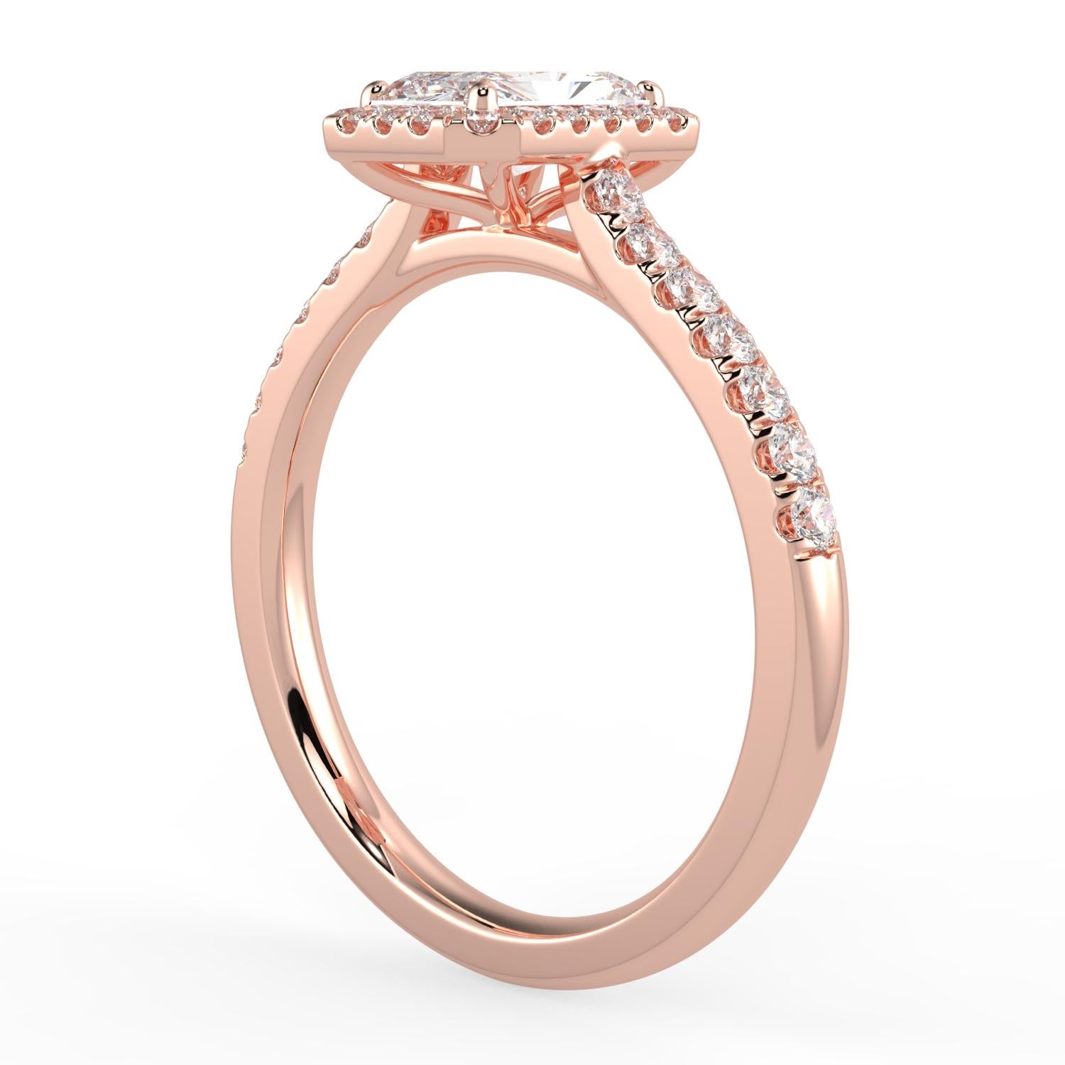 1ct Natural Diamond G-H Color SI Clarity Perfect Design Shape Halo Fashion Stunning Promise Ring 14K Rose Gold 

Specification:
Brand: Aamiaa
Metal: Rose Gold 
Metal Purity: 14k
Center Diamond Shape: Radiant
Design: Halo
Center Carat Weight:
