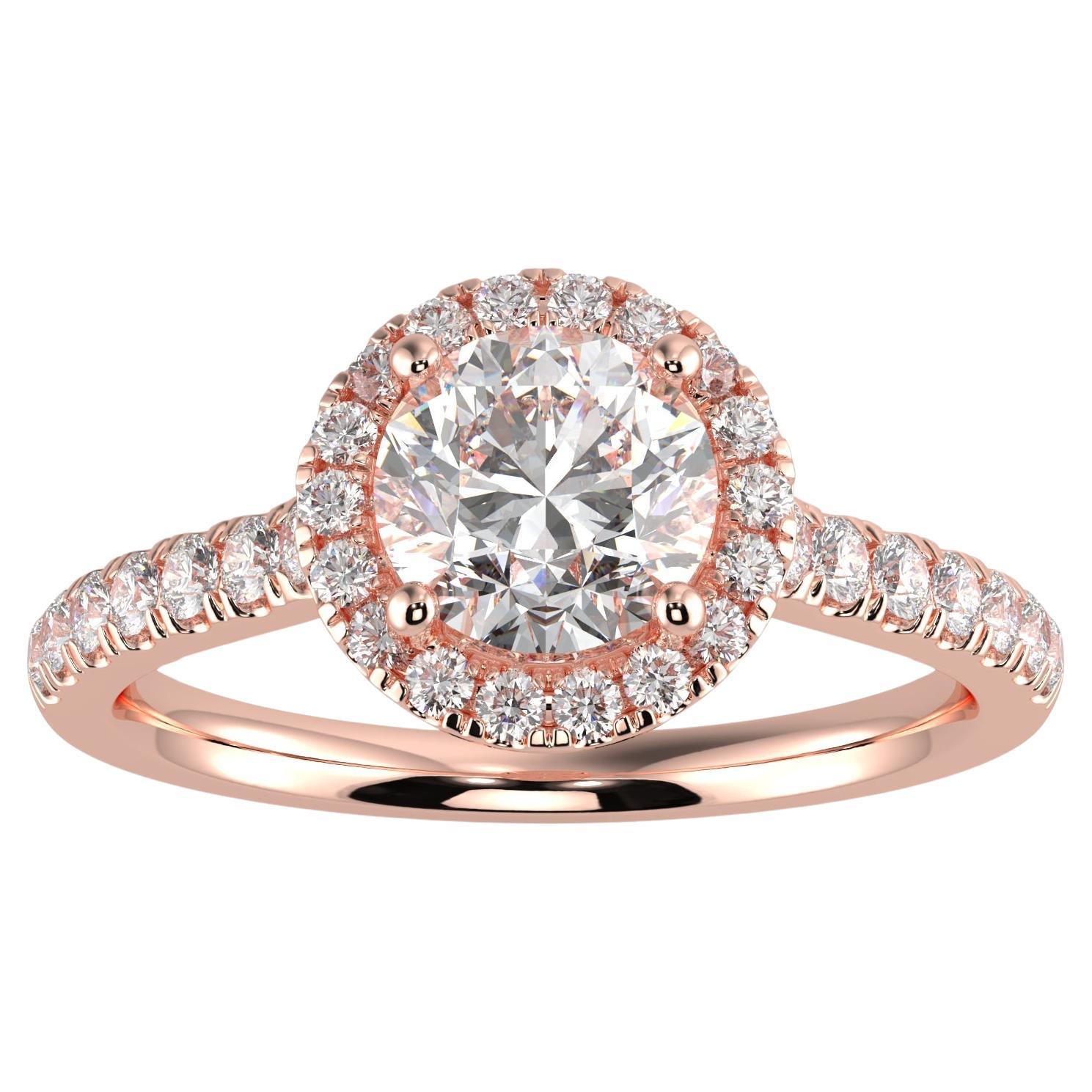 Diamant naturel de 1 carat, couleur G-H, pureté SI, design parfait, halo de forme ronde  Bague