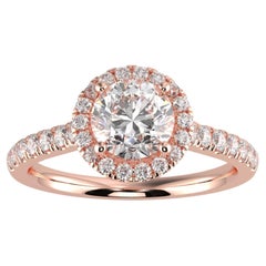 Diamant naturel de 1 carat, couleur G-H, pureté SI, design parfait, halo de forme ronde  Bague