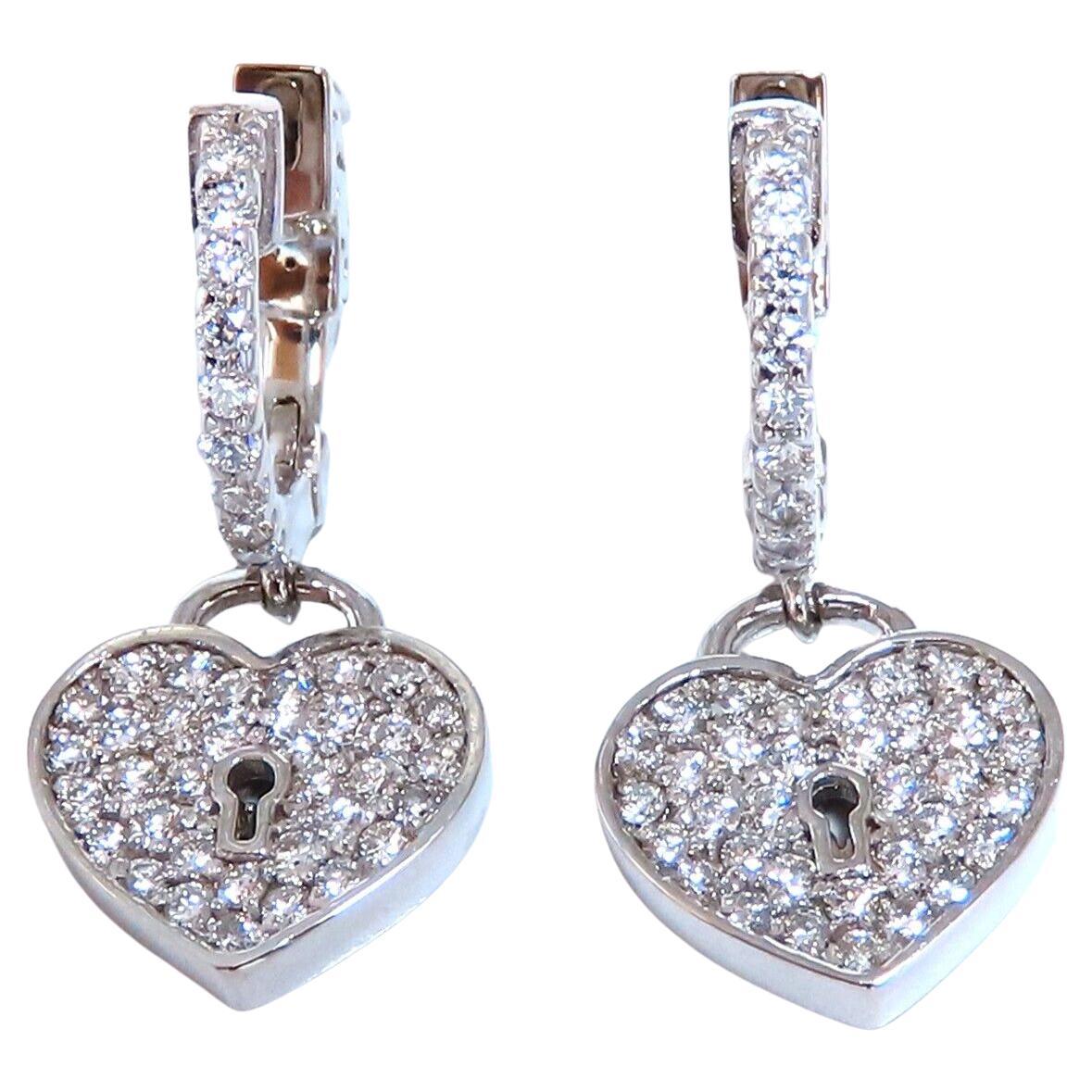 1ct Natural Diamond Heart Key Earrings 14kt For Sale
