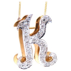 1ct Natural Diamonds "K" Initial Necklace 14kt Bar Twist Chain