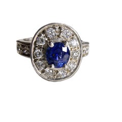 1ct Natural Oval Blue Sapphire Engagement Ring