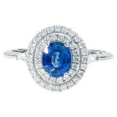 1ct Natural Oval-Cut Blue Sapphire Double Halo Engagement Ring in 18K White Gold