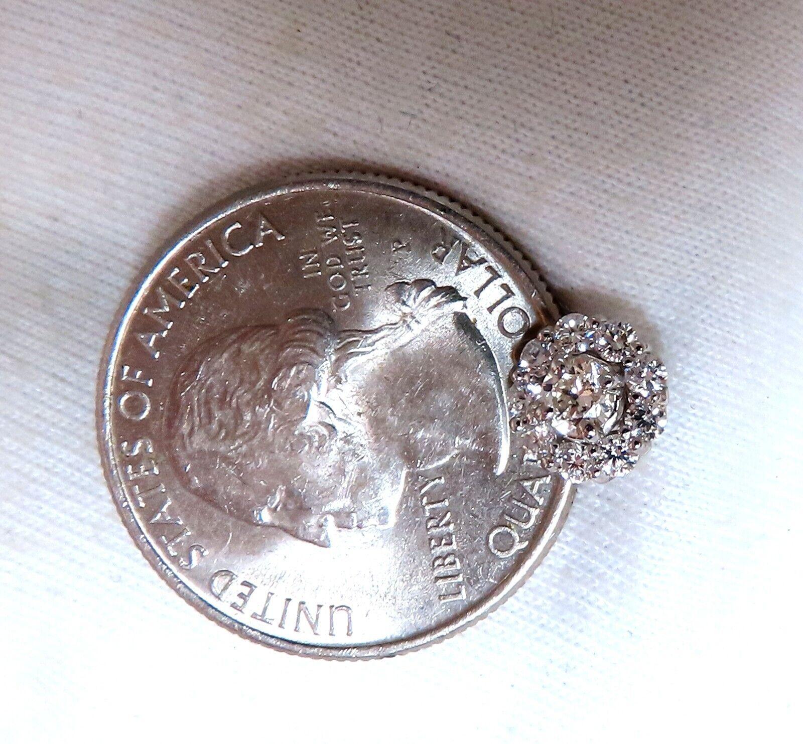 1 Carat Natural Round Diamond Cluster Earrings 14 Karat In New Condition For Sale In New York, NY