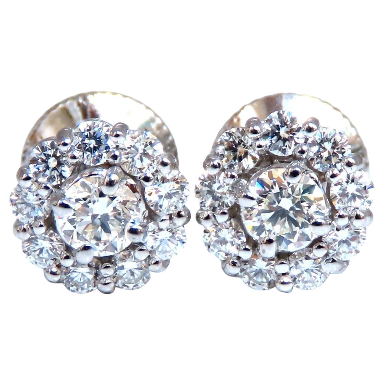 1 Carat Natural Round Diamond Cluster Earrings 14 Karat