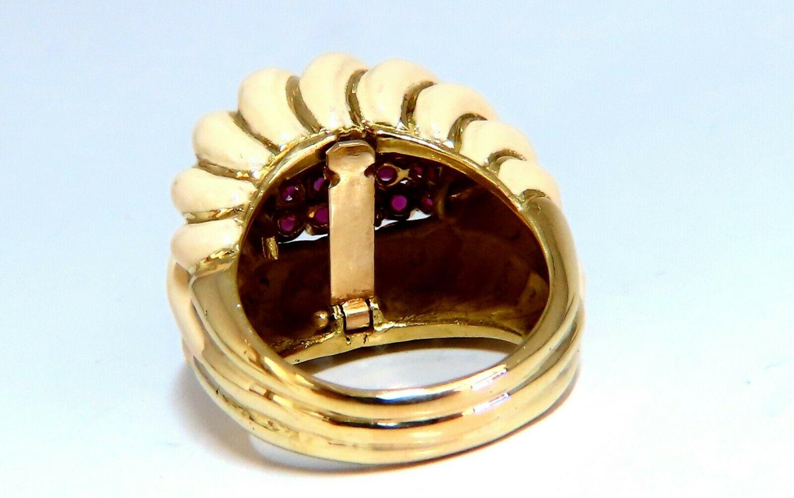 1ct Natural Rubies Enamel Estate 18 Karat Gold Ring For Sale 3