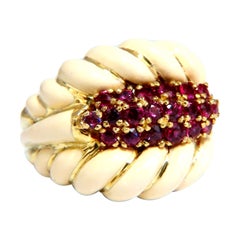1ct Natural Rubies Enamel Estate 18 Karat Gold Ring