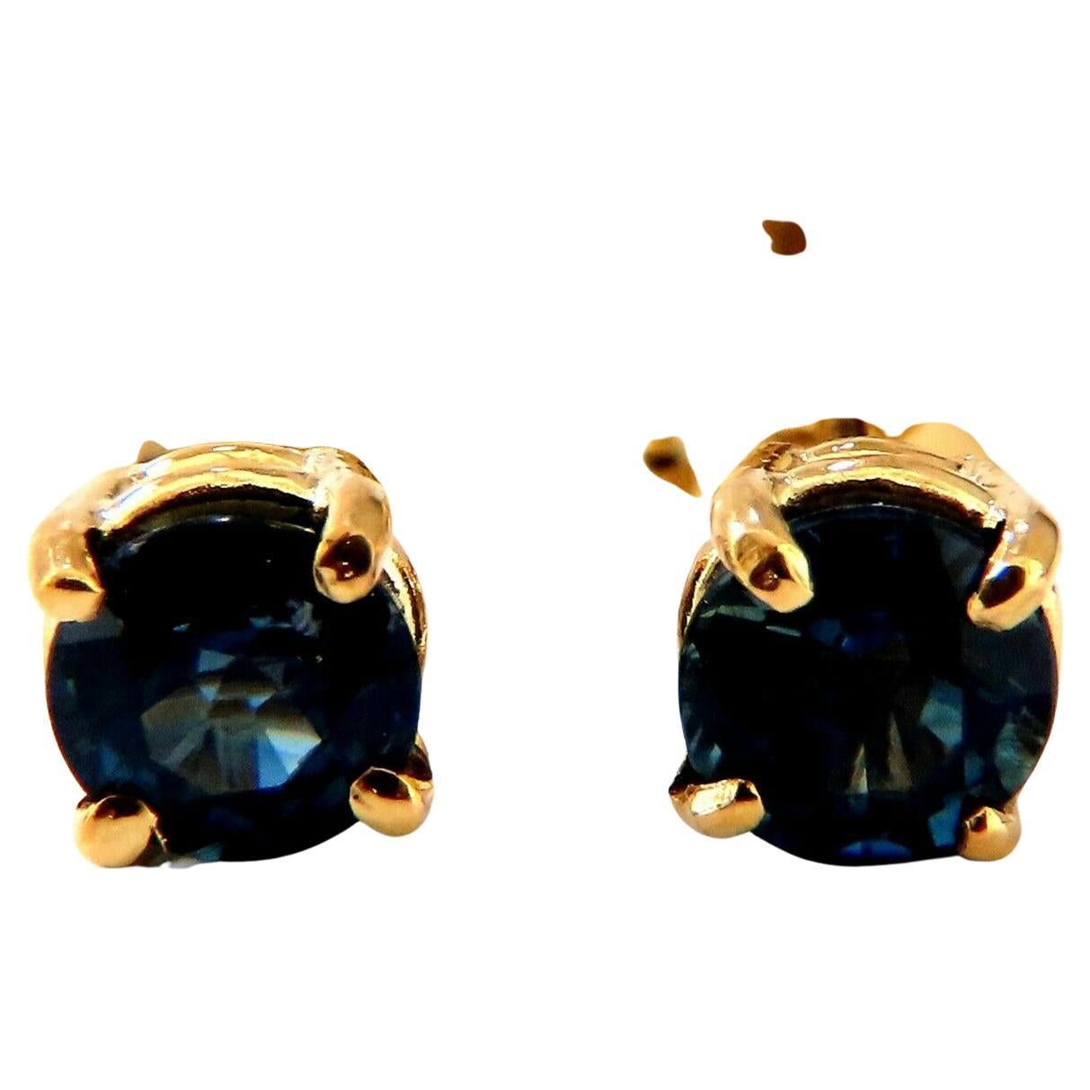 Clous d'oreilles en saphir bleu naturel 1 carat, 14 carats