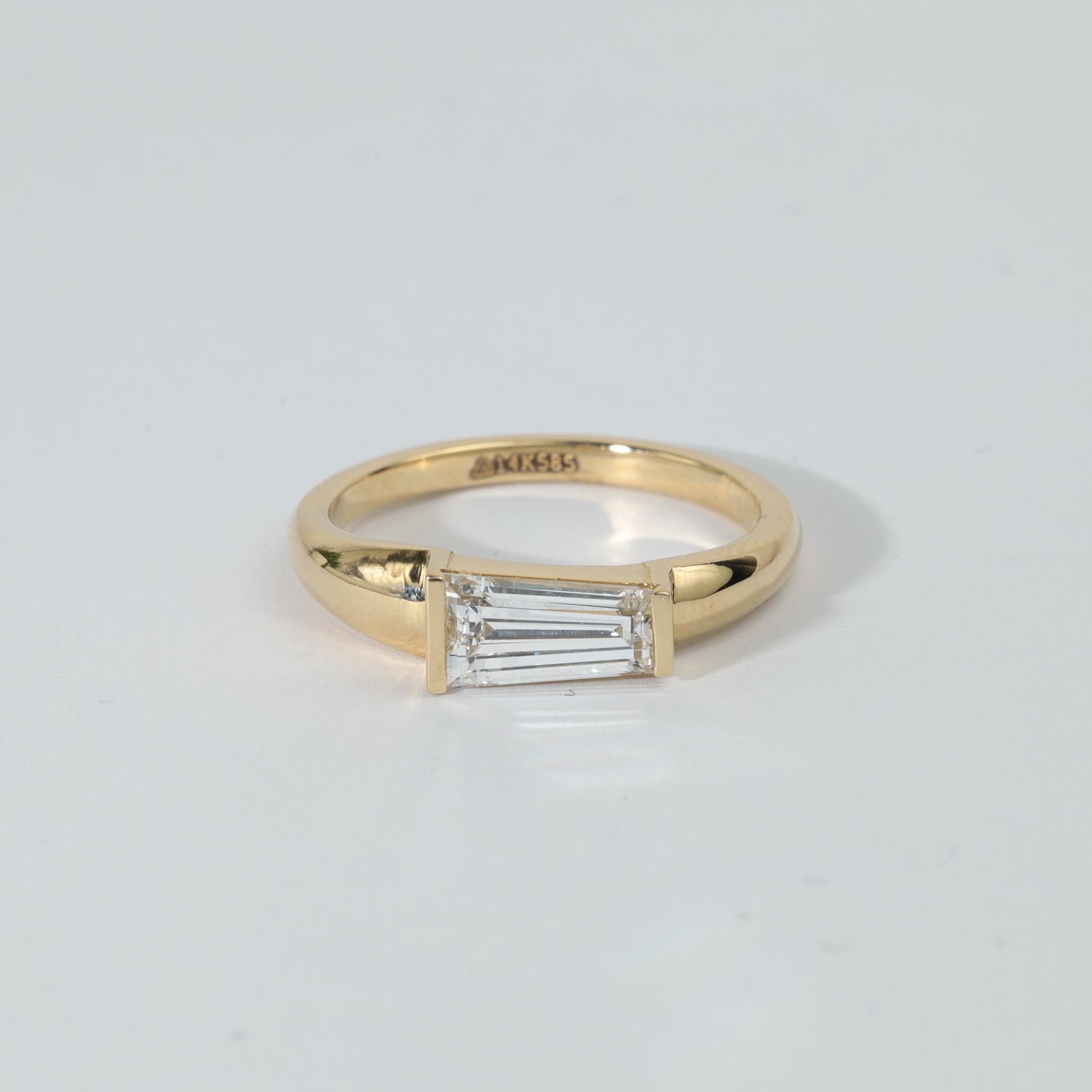 1ct natürlichen konischen Baguette Diamant Solitär Band in 18K Gelbgold - Unisex im Angebot 5