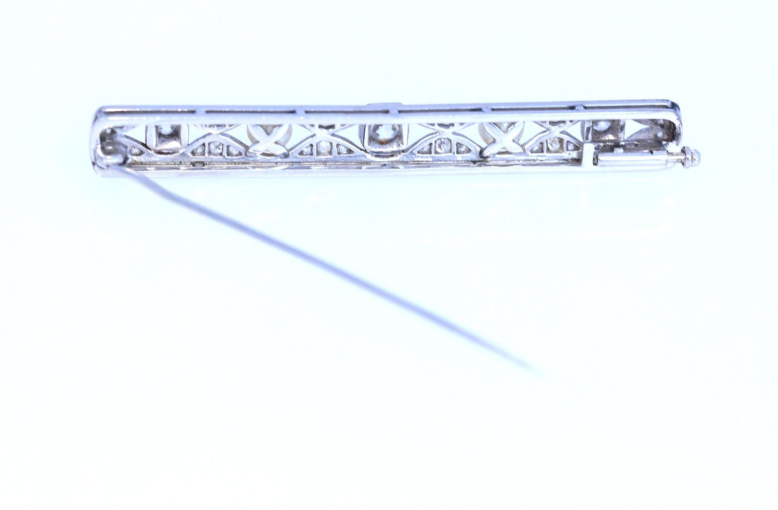 1 Carat Old-Cut Diamonds Pearls White Gold Bar Brooch, 1930 1