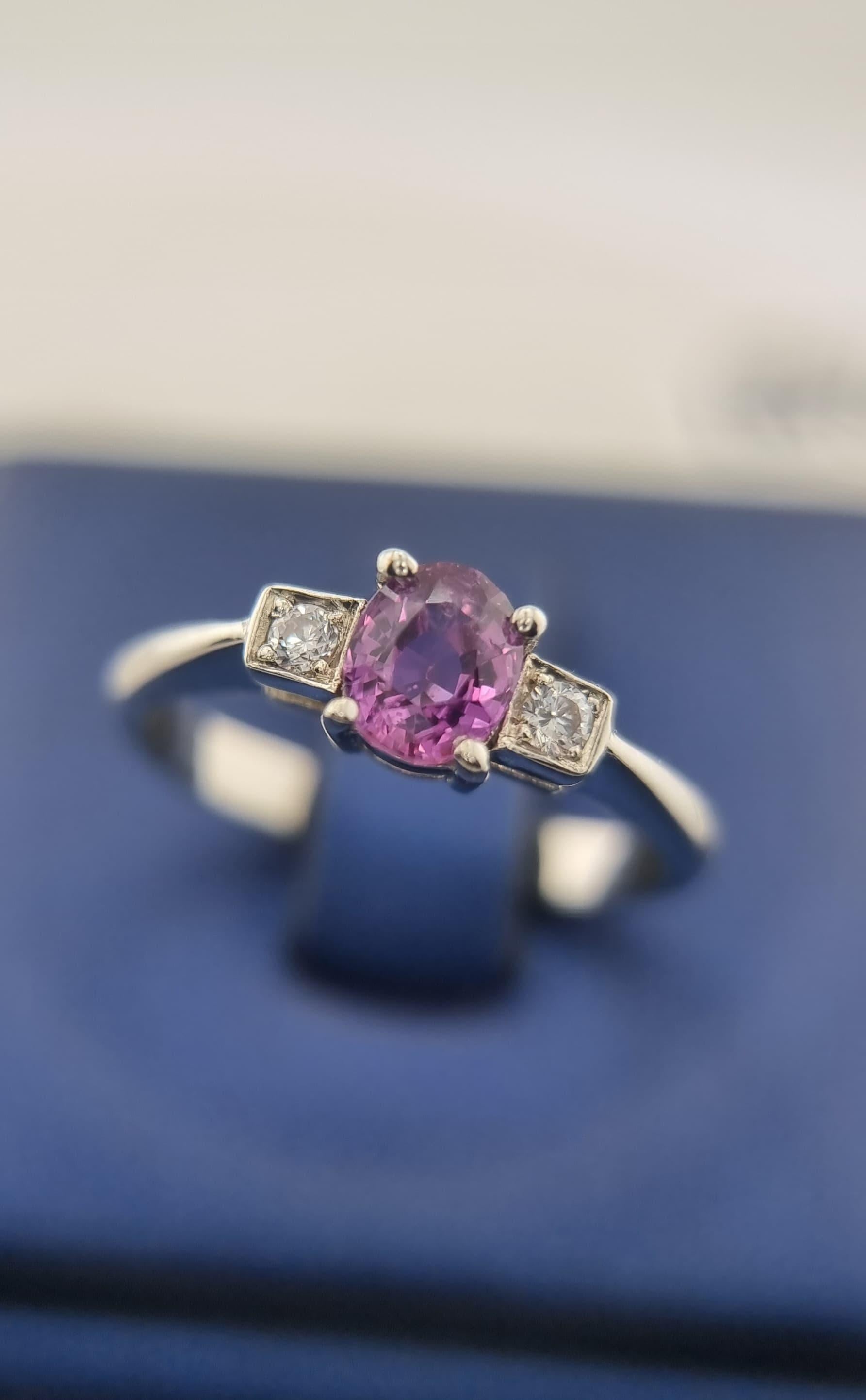 Oval Cut 1ct Oval-Cut Natural Pink Sapphire Ring with Zircon Accents For Sale