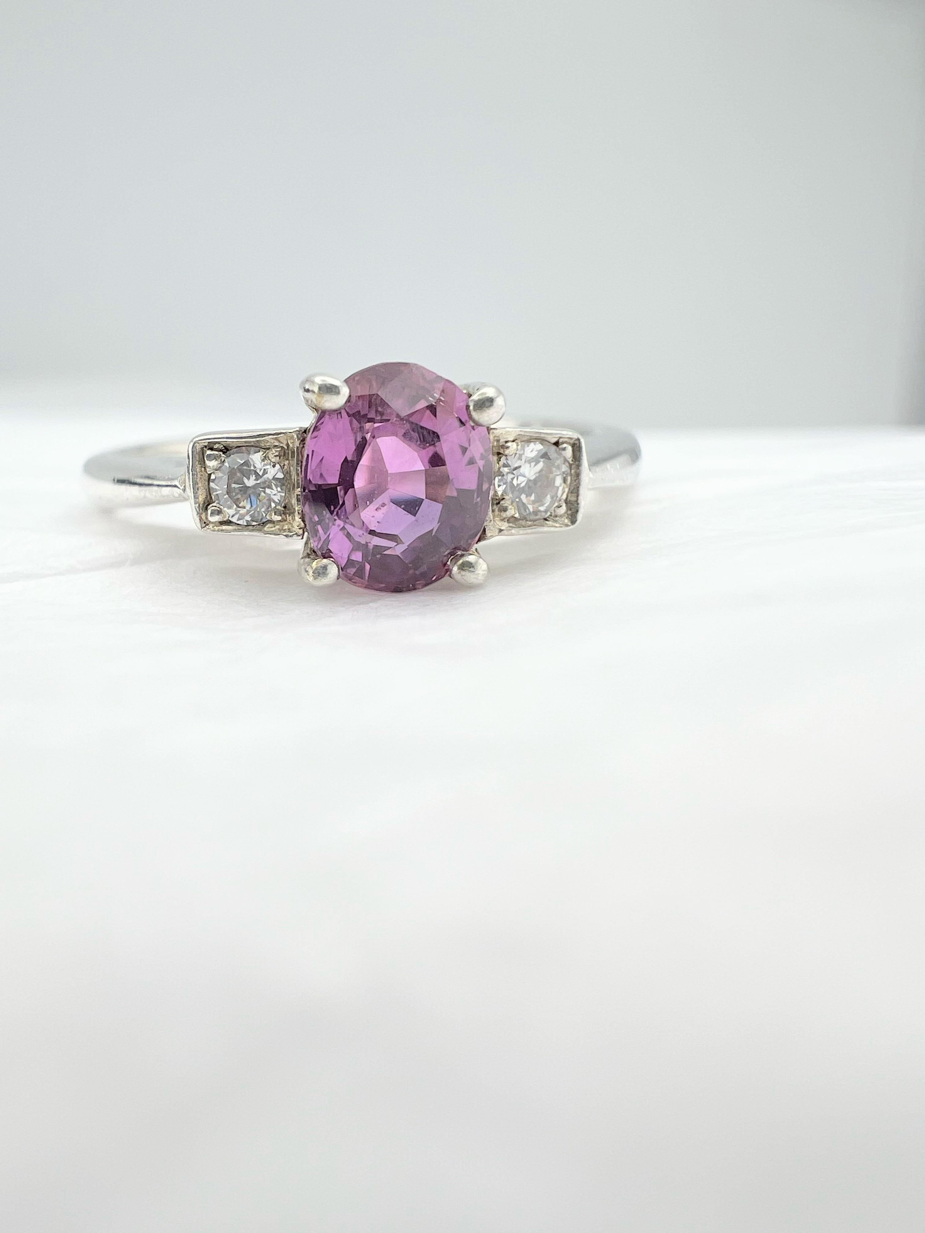 1ct Oval-Cut Natural Pink Sapphire Ring with Zircon Accents For Sale 5