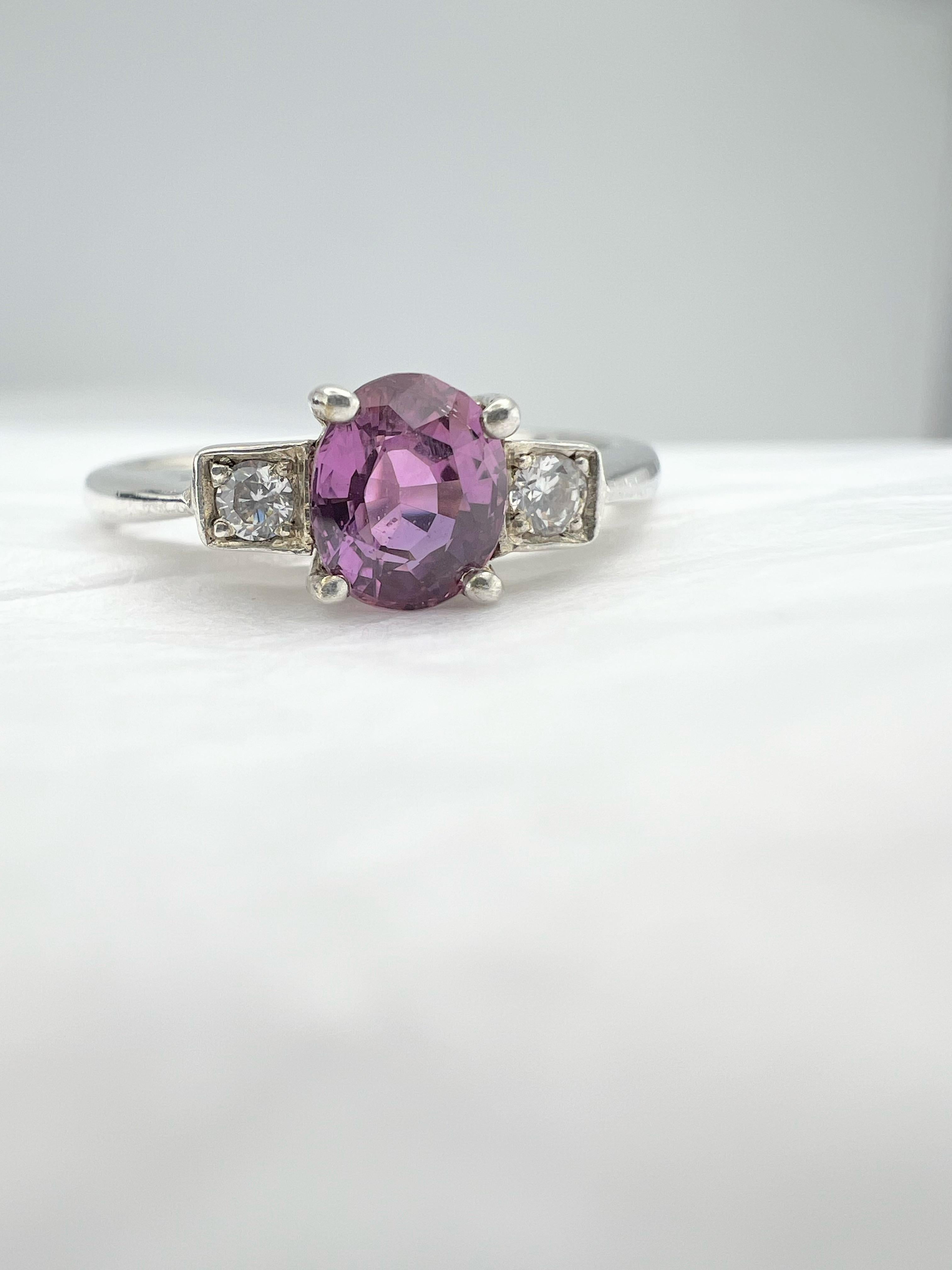 1ct Oval-Cut Natural Pink Sapphire Ring with Zircon Accents For Sale 4