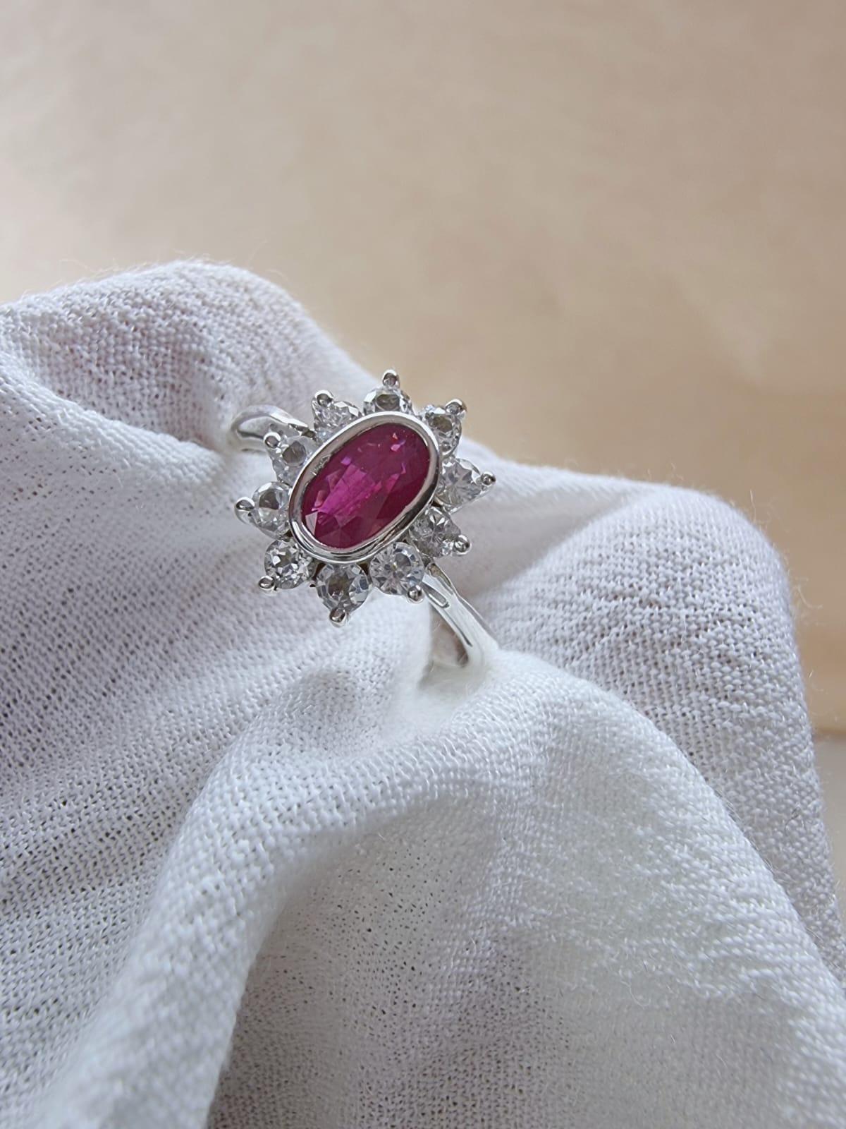 Women's NO RESERVE 1ct Oval Natural RUBY and WHITE SAPPHIRE Statement Ring For Sale