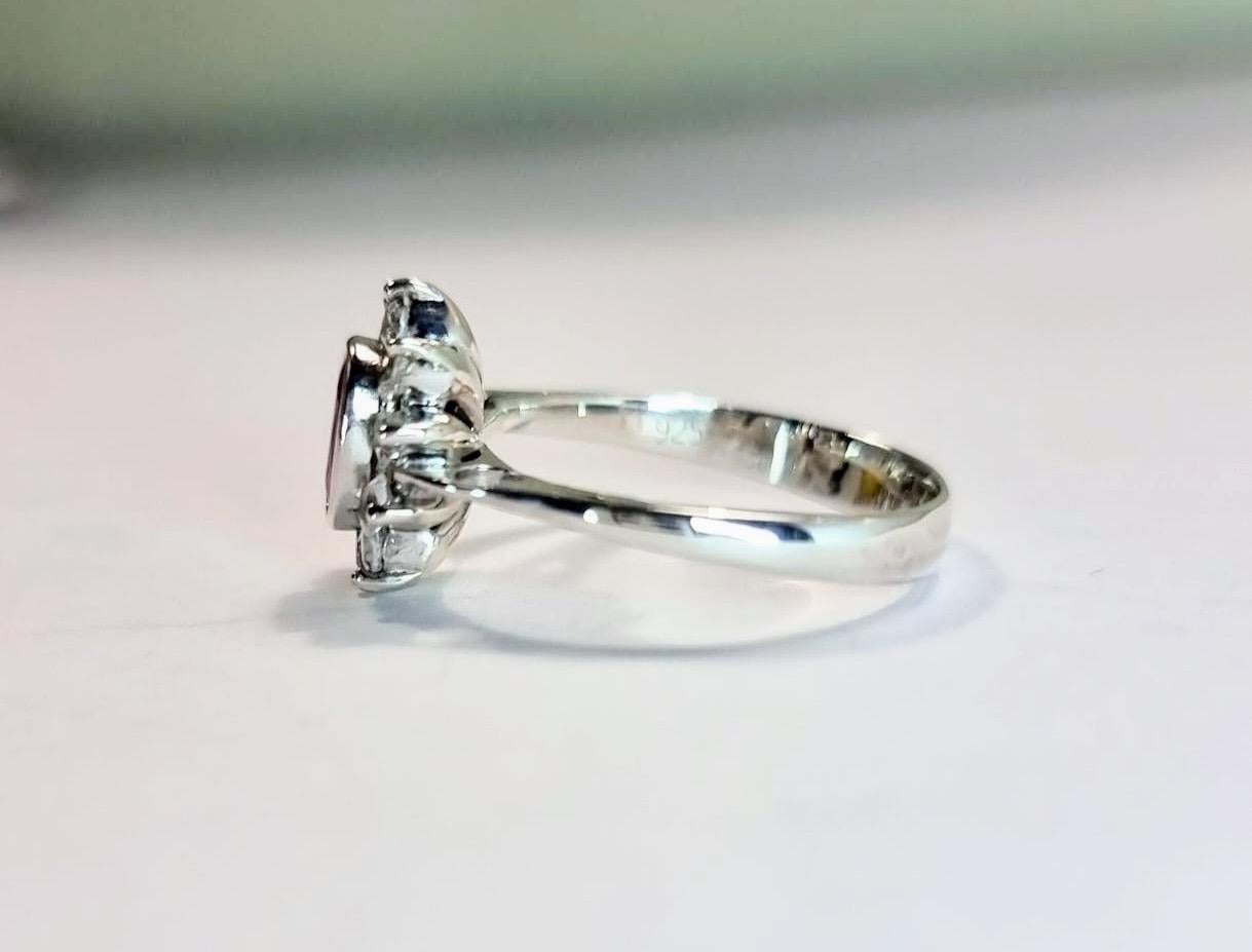 1ct Oval Natural Ruby and White Sapphire Statement Ring in Platinum Silver For Sale 3
