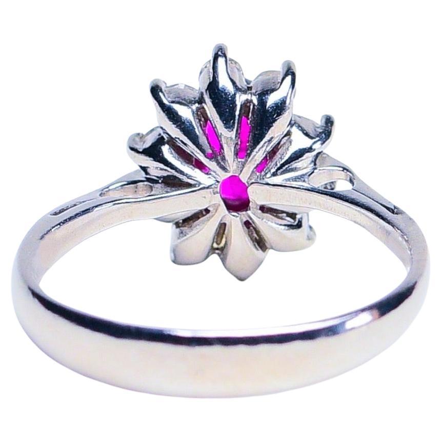 Oval Cut 1ct Oval Natural Ruby and White Sapphire Statement Ring in Platinum Silver For Sale