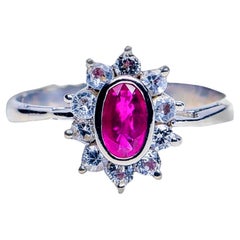 1ct Oval Natural Ruby and White Sapphire Statement Ring in Platinum Silver