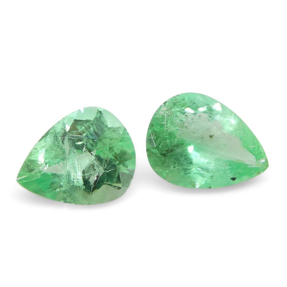 Paire d'émeraudes de Colombie vert poire de 1 carat Neuf - En vente à Toronto, Ontario