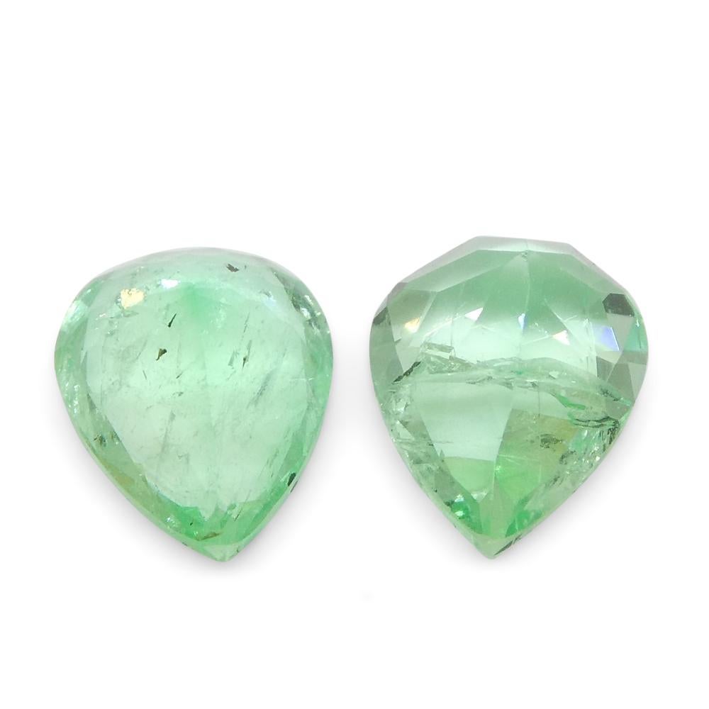 Paire d'émeraudes de Colombie vert poire de 1 carat en vente 1