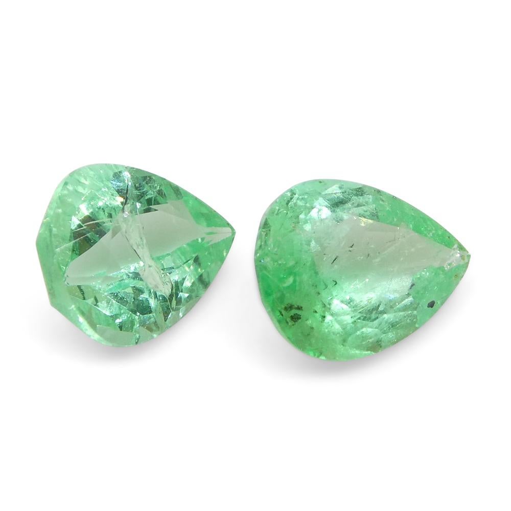 1ct Pair Pear Green Emerald from Colombia 1