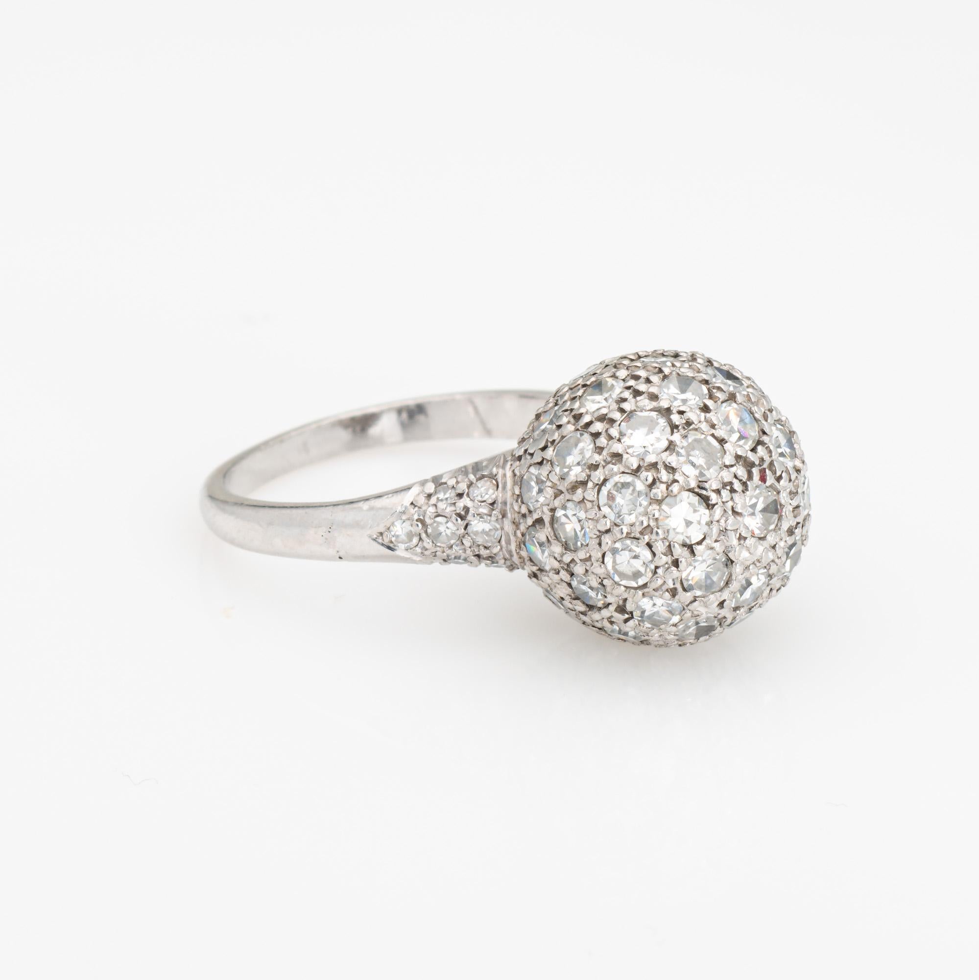 1ct Pave Anillo de Diamantes Orbe Vintage Platino Cóctel Bola Esfera Joyería Sz 5 Contemporáneo en venta