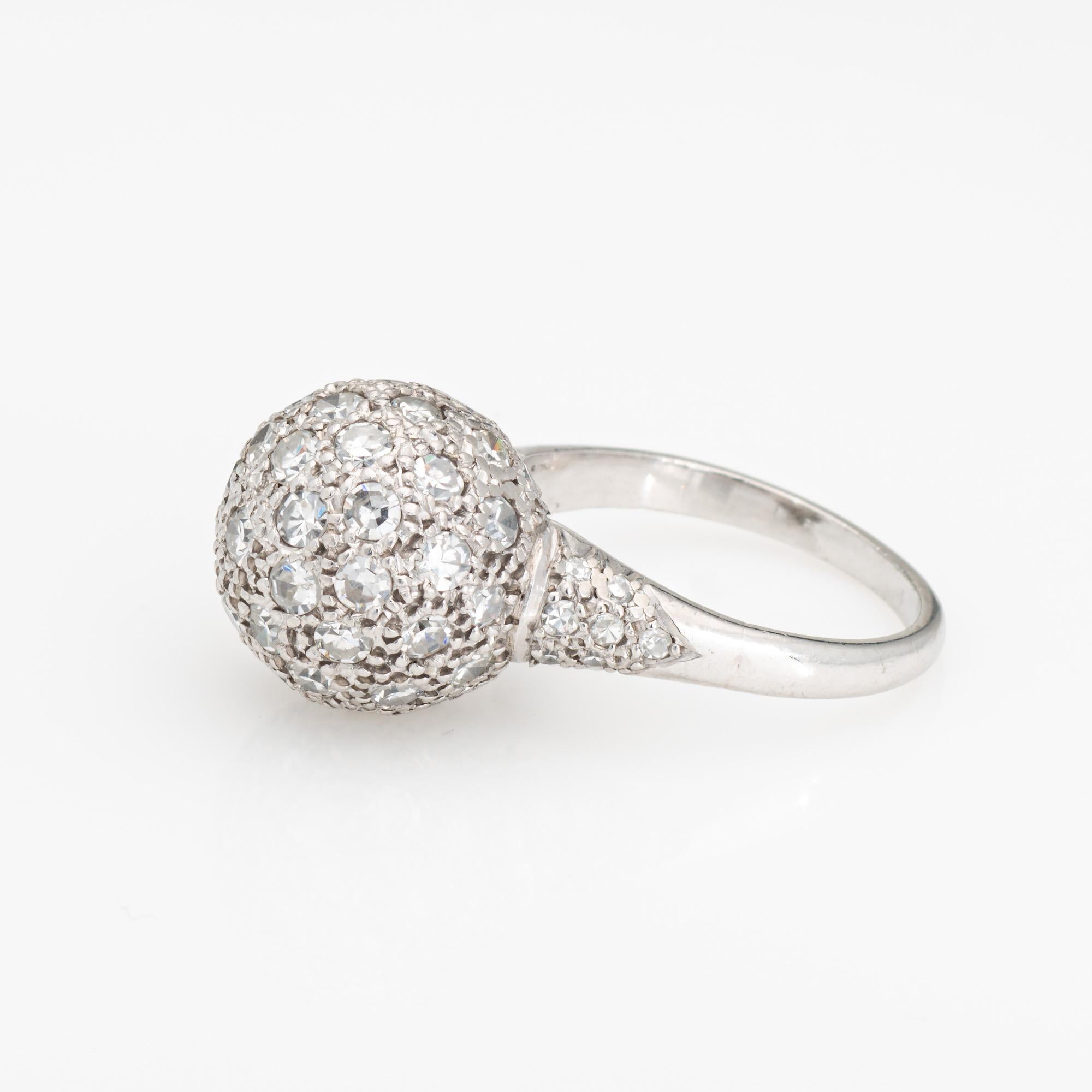 1ct Pave Anillo de Diamantes Orbe Vintage Platino Cóctel Bola Esfera Joyería Sz 5 Corte redondo en venta