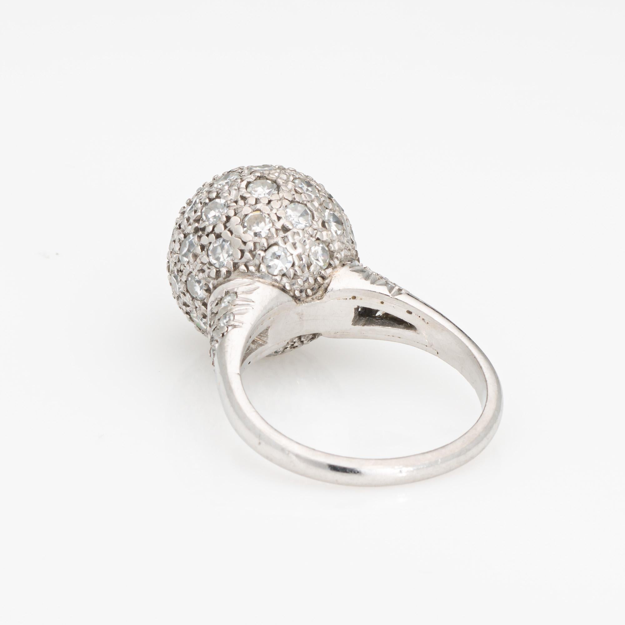 1ct Pave Anillo de Diamantes Orbe Vintage Platino Cóctel Bola Esfera Joyería Sz 5 en Bueno estado para la venta en Torrance, CA