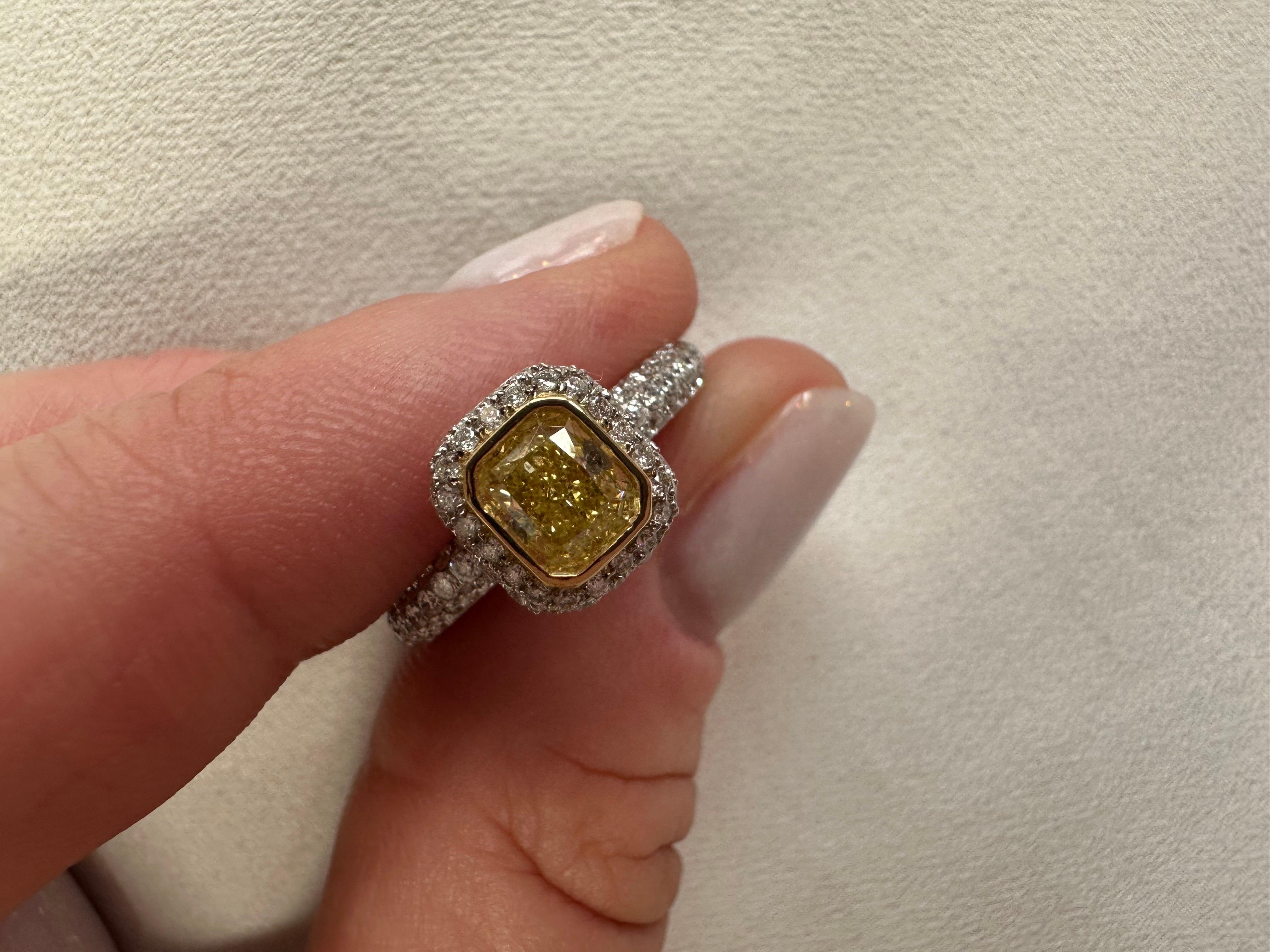 1ct Pave Diamond ring Fancy Yellow diamond engagement ring 18KT 1.60ct  In New Condition For Sale In Jupiter, FL
