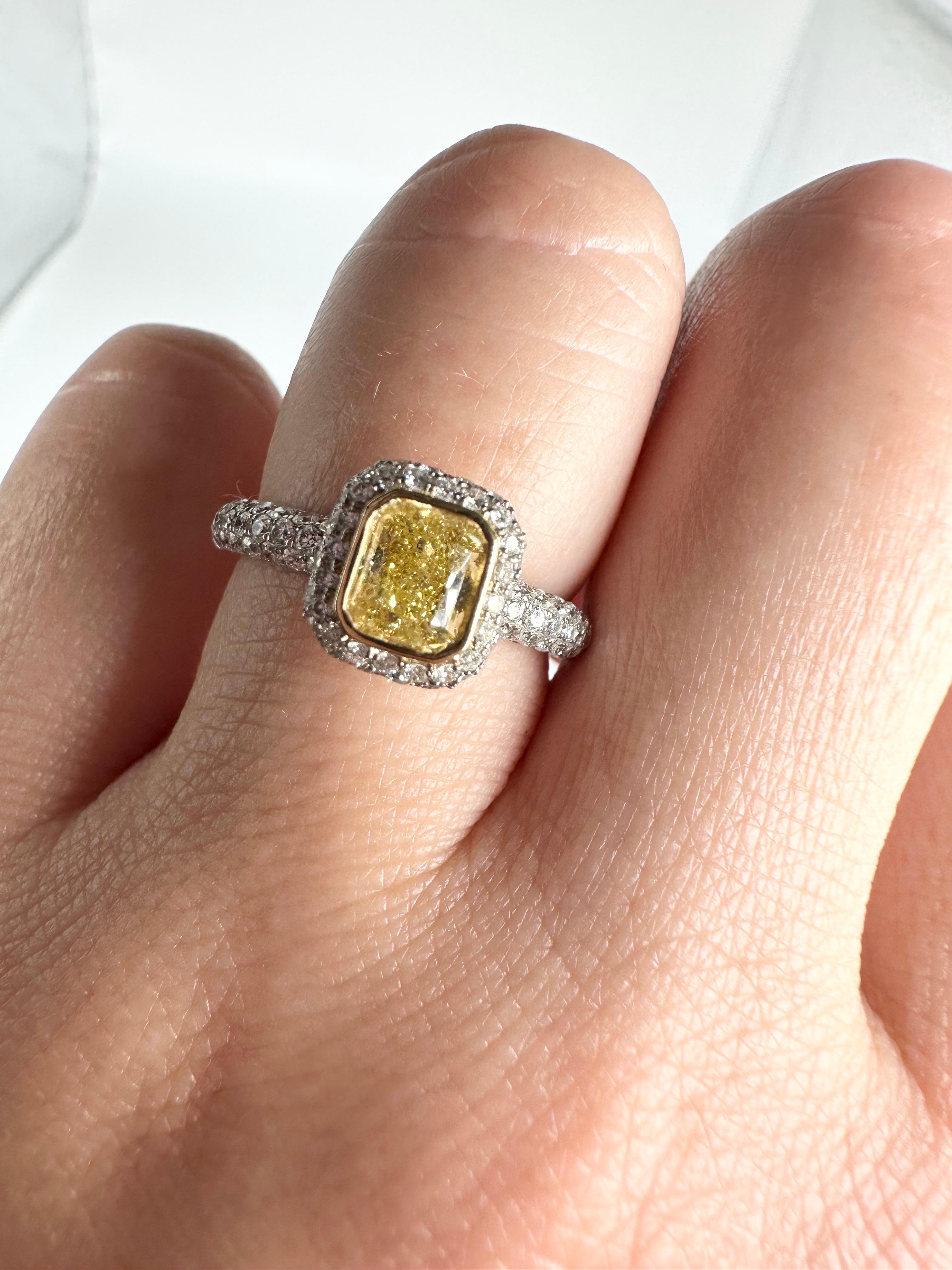 1ct Pave Diamond ring Fancy Yellow diamond engagement ring 18KT 1.60ct  For Sale 1