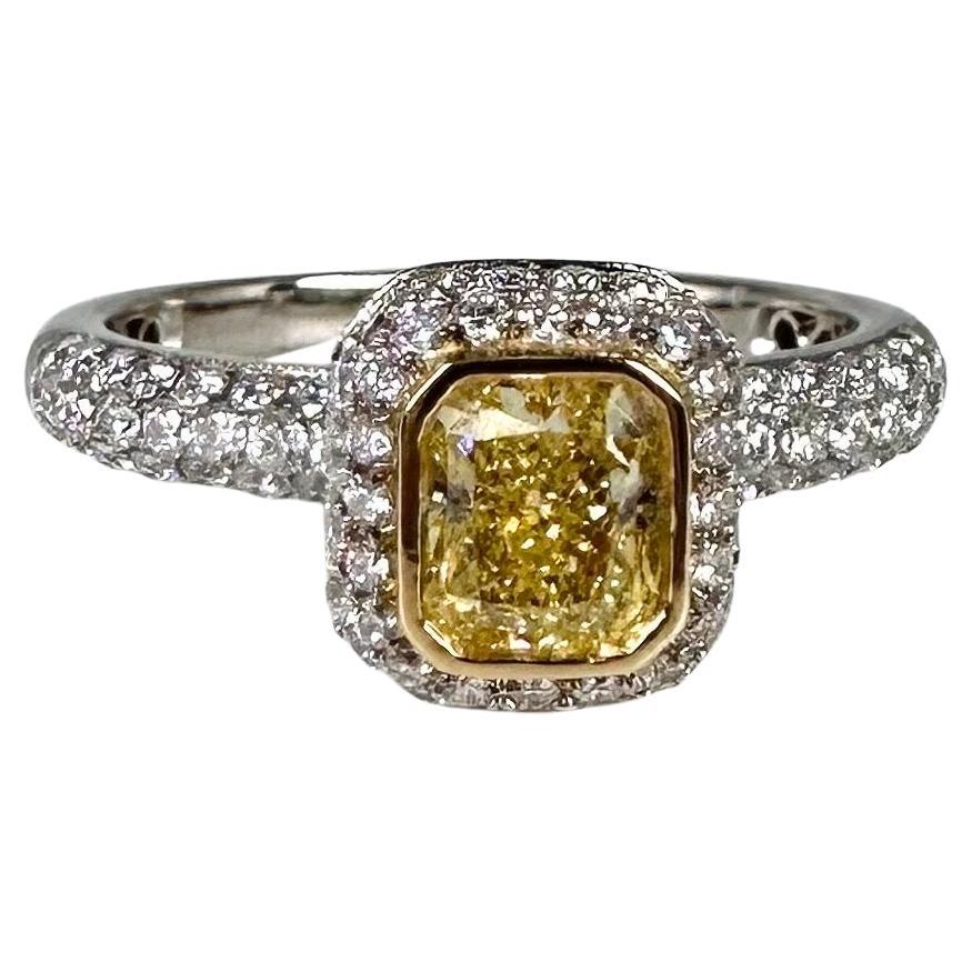 1ct Pave Diamond ring Fancy Yellow diamond engagement ring 18KT 1.60ct  For Sale