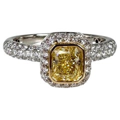 Used 1ct Pave Diamond ring Fancy Yellow diamond engagement ring 18KT 1.60ct 