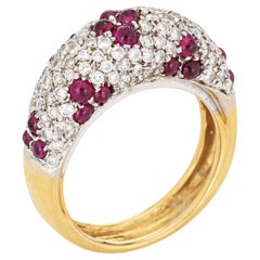 1ct Pave Diamond Ruby Dome Ring Vintage 14k Yellow Gold Sz 7 Band Fine Jewelry