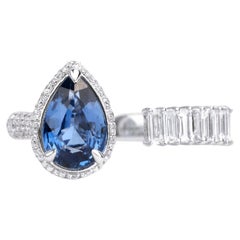 1ct Pear-Cut Blue Sapphire & Diamond Open Halo Engagement Ring in 18K White Gold