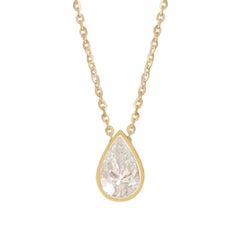 1CT Pear Shanie Diamond Bezel Setting Solitaire Pendant Necklace