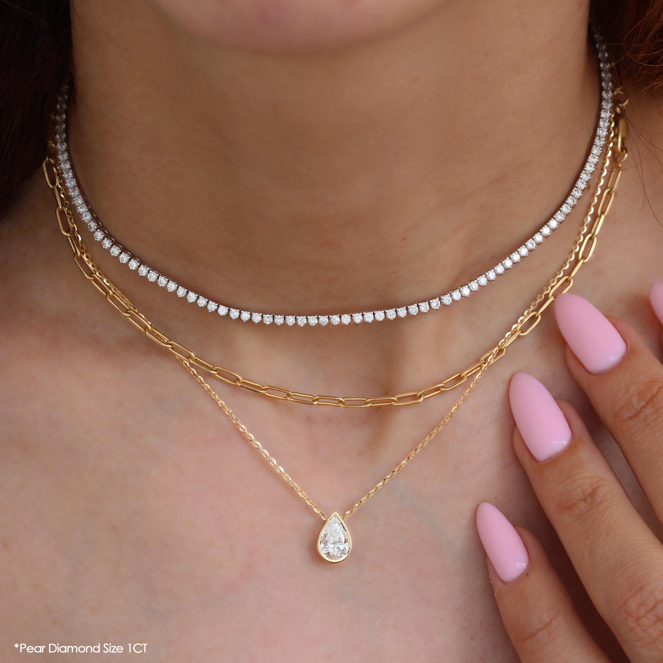 Taille poire Collier pendentif solitaire 1CT Pear Shanie Diamond Bezel Setting en vente