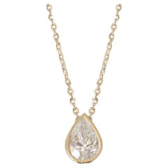 1CT Pear Shanie Diamond Bezel Setting Solitaire Pendant Necklace