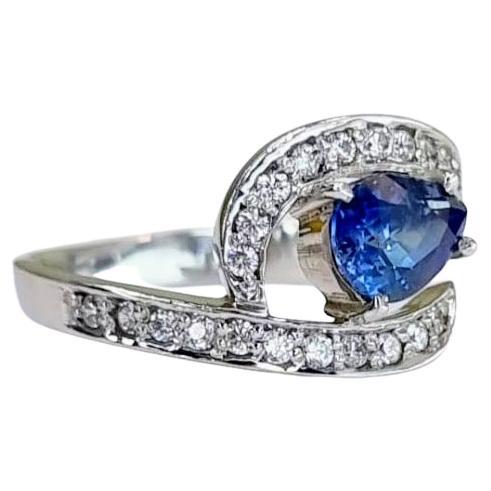 Pear Cut 1ct Pear-shaped Natural Blue Sapphire Ring For Sale