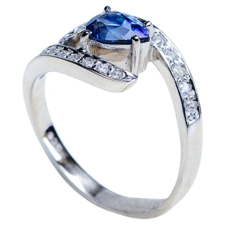 Femenino o masculino Anillo de zafiro azul natural de 1 ct en forma de pera en venta